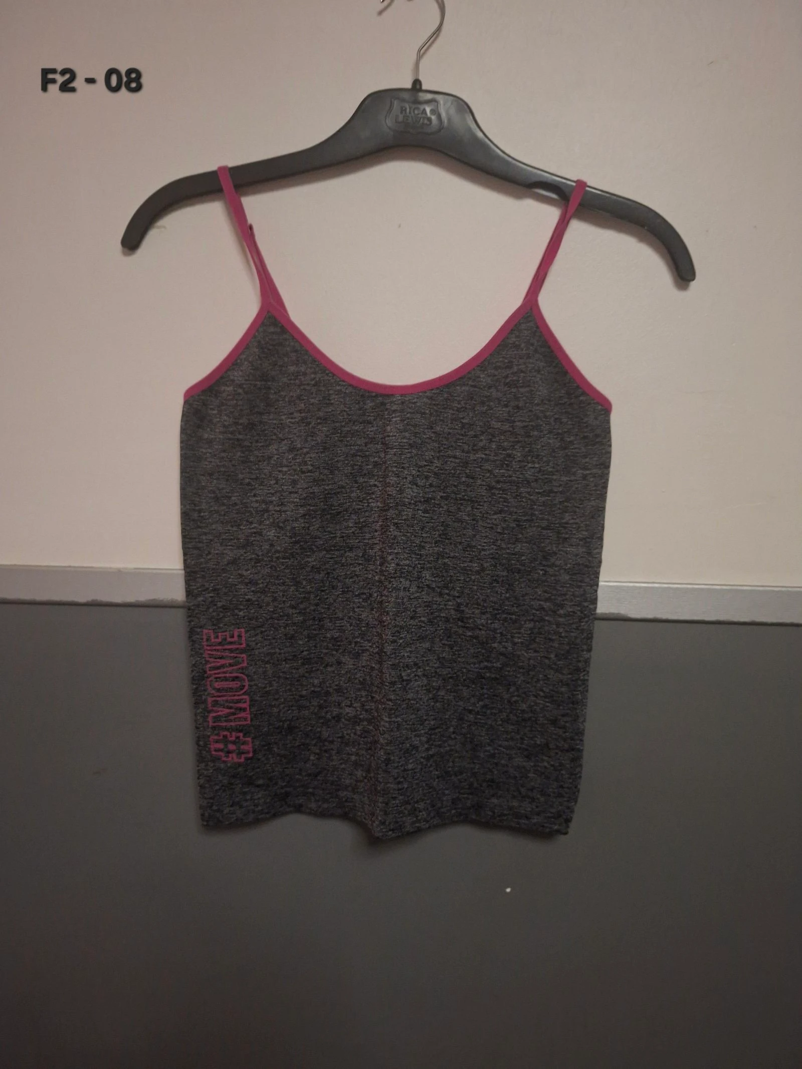 🌷F2-08🌷Débardeur femme gris chiné & rose – Taille S/M – Confort, style et féminité au quotidien🌷